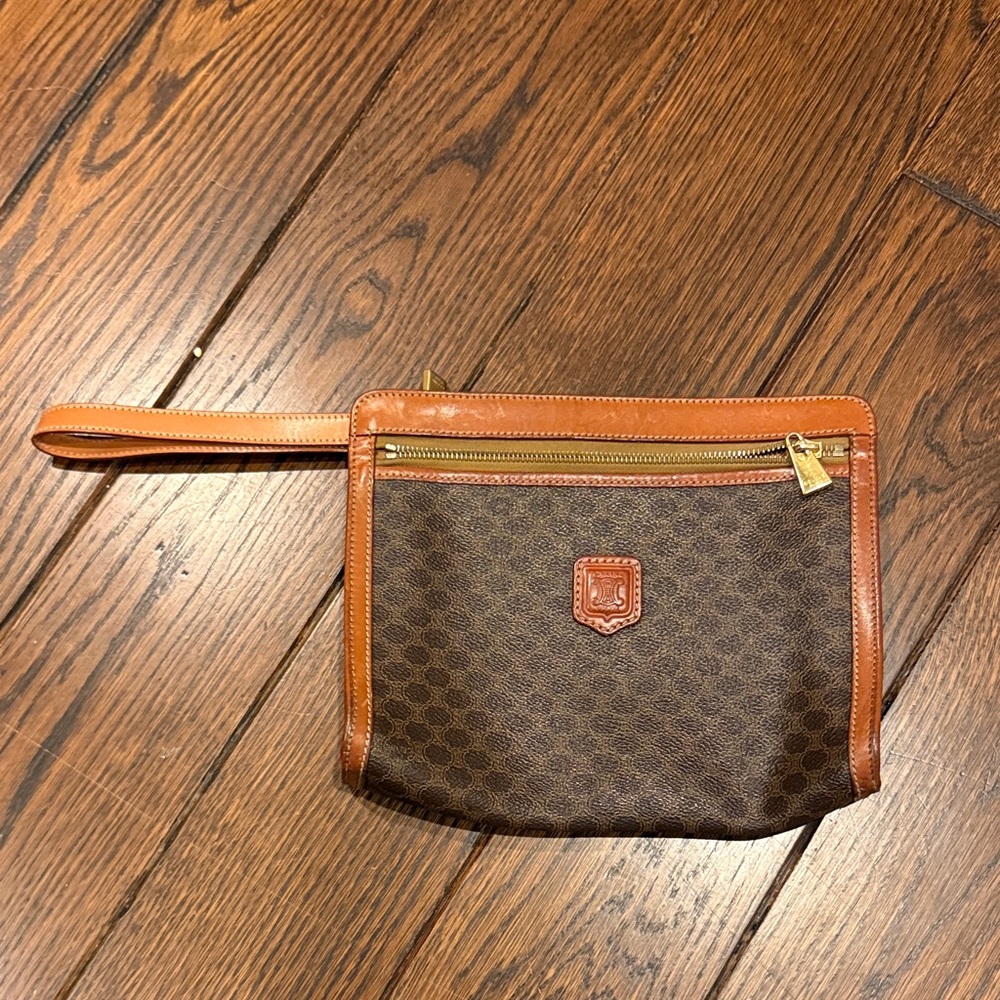 Celine Brown and Tan Wristlet Clutch